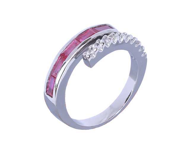 18KT WHITE GOLD RING SET WITH 05 RUBIES AND 10 WHITE SAPPHIRES 